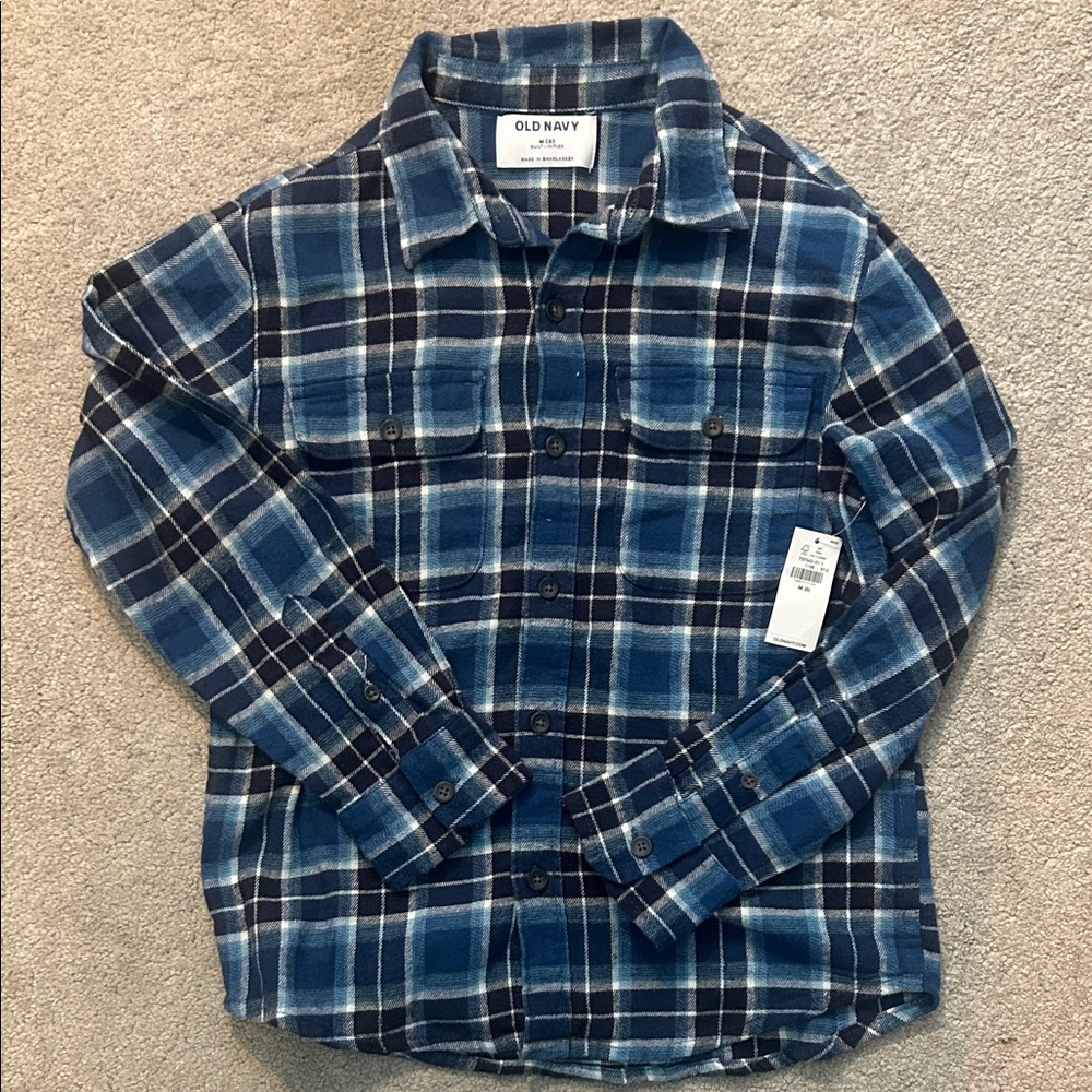 Old Navy Kids Navy and Light Blue Plaid Shirt